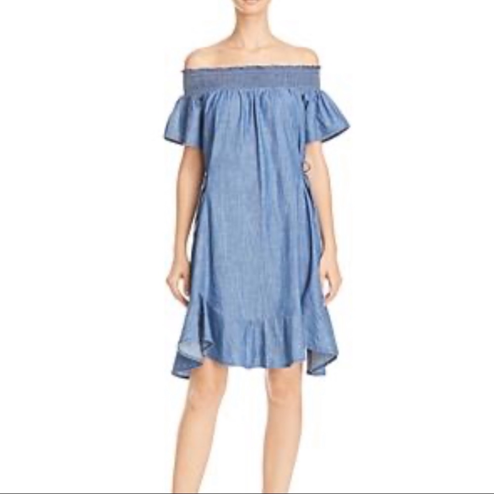 Aqua Off the Shoulder Chambray Dress Size Small
